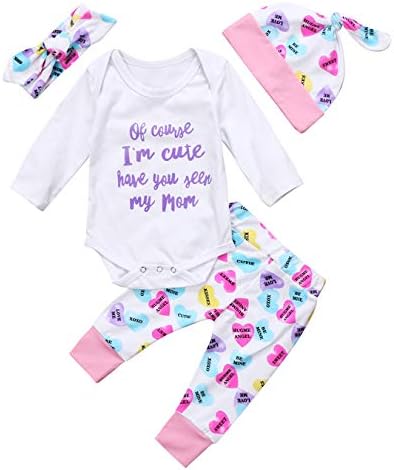 Newborn Baby Girls Clothing Set Letter Words Romper Bodysuit Headband Hat Pants Outfits
