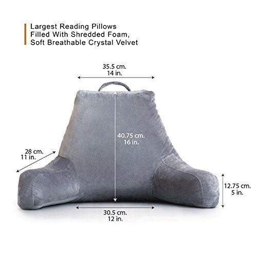 XL Reading Pillow for All Ages Machine Washable Velvet Cover Soft, Breathable, for Sitting, Reading, TV, Laptop Use Shredded Foam Backrest Pillow with Arms by YesIndeed, 2 Colors