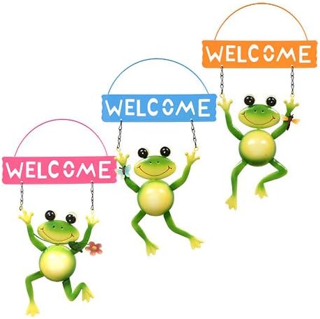 JGT Outdoor Spring Garden Colorful Metal Frogs Wind Chimes Door Hanging Welcome Sign - Bundle Set of 4 (Orange)