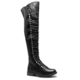 Herstyle Kristrrina Women Military Lace Up Thigh High Combat Boots