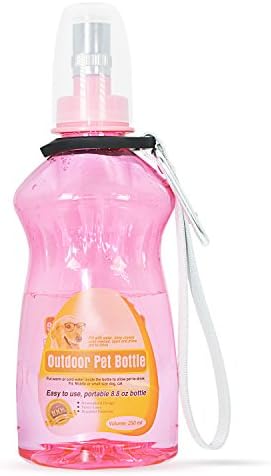 Meicent Pet Travel Water Bottle,Free Nylon Rope and Carabiner Clip, Patented Leakproof,100% BPA Free Plastic Bottle,Copper Nozzle,Portable Dog Water Dispenser for Hiking,Outing(Pink)