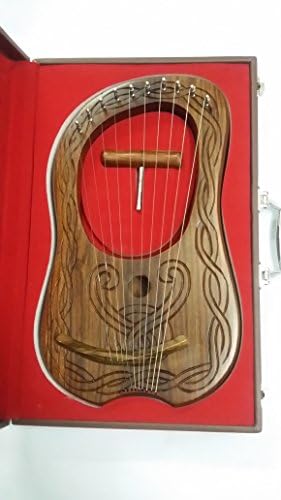 New Engraved Lyre Harp Rosewood 10 Metal Strings + Free Hard Carrying Case String Set and Tunning Key.