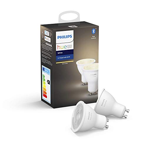 Philips-Hue-Pack-de-2-Bombillas-Inteligentes-LED-GU10-con-Bluetooth-Luz-Blanca-Clida-Compatible-con-Alexa-y-Google-Home