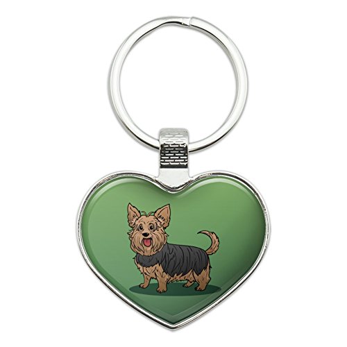 Yorkshire Terrier Yorkie with Tongue Out Heart Love Metal Keychain Key Chain Ring