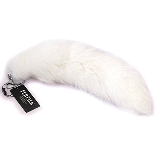FURTALK White Arctic Fox Tail Snow Fox with Keychain 16