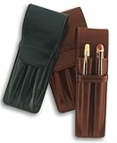 Aston Leather Double Pen Case Brown