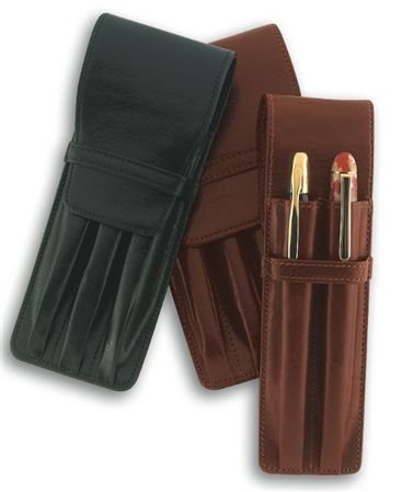 Aston Leather Double Pen Case Brown