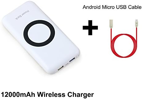 5V 2A fast Input&amp;Output Wireless Charger Power Bank, MOPO 12000mAh Portable power bank Charger QI Wireless Charging Pad with Android USB Cable for For iPhone ,Samsung and More (White+Cable)