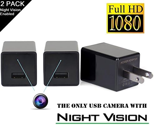 Spy Camera Charger 2 Pack Night Vision [2018 Model] Hidden Camera Adapter - Mini Spy Camera 1080p - USB Charger Camera - Hidden Spy Camera - Hidden Nanny Cam - Hidden Spy Cam