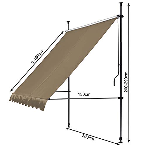 QUICK STAR Klemmmarkise 300x130cm Beige Balkonmarkise Sonnenschutz Terrassenüberdachung Höhenverstellbar von 200-290cm Markise Balkon ohne Bohren – Bild 3