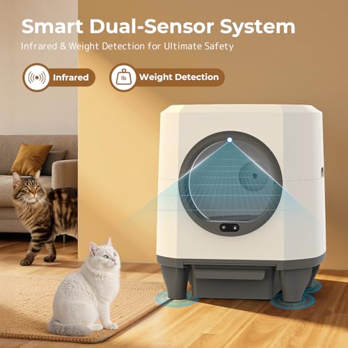 OROLEY Self-Cleaning Litter Box, Automatic Cat Litter Box with APP Control & Safety Sensor，Large Capacity Design for Multiple Cats,Built-in Deodorizing Scent Box and Garbage Bags