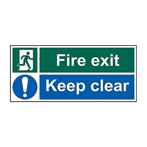 Spectrum Industrial 12132 Fire Exit Keep Clear Safety Sign, Self-Adhesive Vinyl, 450mm x 200mm, Multi-Colour, 450 x 200 mm