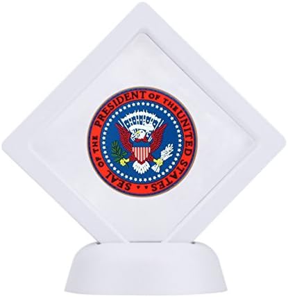 5-pack Challenge Coin 3D Display Stand Box (2.7 x 2.7", White), Medallion Coin Gemstone Jewelry Specimen Show Case, Double Sided Floating Display Frame