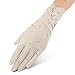 Nurbijar Women Stretch Breathable Lace Gloves Anti-slip Full Palm Touch Screen UV Protection Driving Gloves-Beige Color