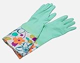 Kobwa(TM) Single Layer Wide Mouth Rubber Gloves Antiskid Household Laundry Dishwashing Gloves (Cyan),Pattern Random with Kobwa's Keyring