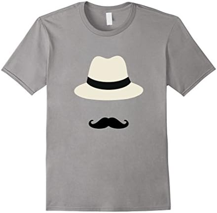 Men's Panama Hat Moustache Graphic T-Shirt Beach Summer Vacation Small Slate