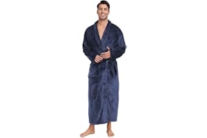 SPLASHGRIP Mens Fleece Robe Soft Plush Collar Shawl Bathrobe Lightweight Long Bath Shower with Belt & 2 Pockets
