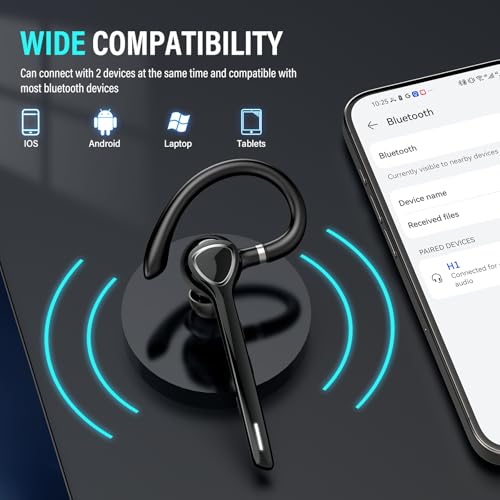 Manos Libres Auricular Bluetooth 5.4 con CVC8.0/ENC Doble Micrófono Cancelación, 90H Talk Auriculares Inalambricos Mono Conexión de Dos Dispositivos, Pinganillo Bluetooth Movil Para Oficina Negro