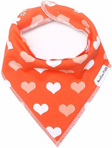 Single Baby Bandana Drool Bib for Girls 100% Organic Cotton With Snaps and Back Pocket (Hearts) by American Kiddo for Drooling and Teething Babies and Toddlers - "Sweetheart" Gift Set