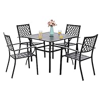 PHI VILLA 5 Piece Patio Armrest Dining Chairs and Larger Square Table Set