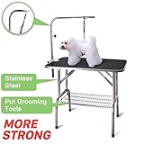 Polar Aurora Pingkay 30'' Black Heavy Duty Pet Professional Dog Show Foldable Grooming Table w/Adjustable Arm & Noose & Mesh Tray