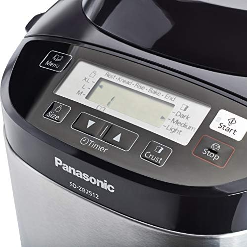 Panasonic Machine à Pain SD-ZB2512KXE, 33 Programmes, Spécial Pain sans Gluten, Pâte à Pizza, Pain Complet, Confiture, 3 tailles de Pain - M, L, XL - Inox