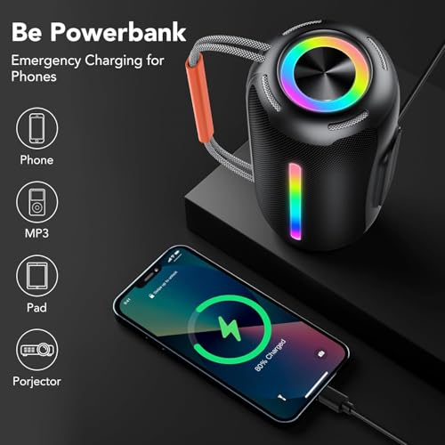 Portable Bluetooth Speaker with Handle, 40W Powerful Stereo Sound with Dual Bass Drivers, RGB Lights, IPX7 Waterproof, 30H Playtime, TWS Pairing/AUX/TF, Wireless Speaker for Party/Outdoor/Travel