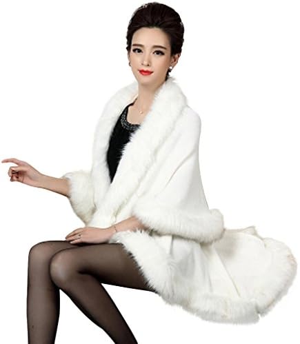 Pinkmerry Women's Faux Fox Fur Wool Blend Cloak Coat Winter Shawl Cape