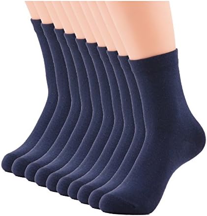 WARBOYS Mens Cotton Dress Socks Solid Pure Color for Casual Formal Business 10 Pack (Blue)