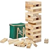 ApudArmis Giant Tumble Tower, 54 PCS Pine Wooden Toppling Tower Game with 1 Dice Set - Classic Block Stacking Game for Kids Adults Family (2Ft to Over 4.2Ft)