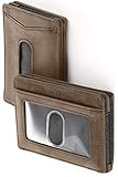 Compact RFID Card Sleeve Wallet Premium Leather Money Clip Card Holder for Up to 10 Cards