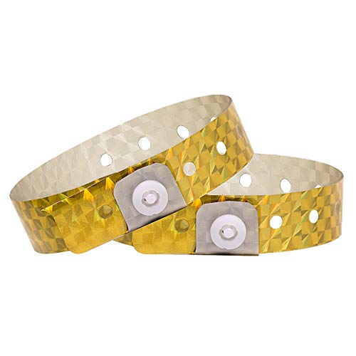 Ouchan Holographic Plastic Party Wristbands Gold - 500 Pack Vinyl Wristbands for Events Club Music Meeting
