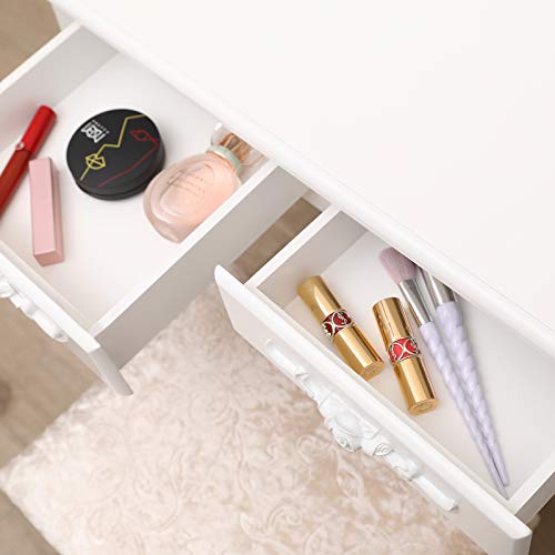 Maupvit-Vanity-Table-Set-with-Lighted-Mirror-and-Cushioned-Bench-Makeup-Dressing-Table-with-10-Light-BulbsTri-Folding-Mirror-and-4-Drawers-for-Women-and-Girls-Modern-Make-up-Dresser-Table-White