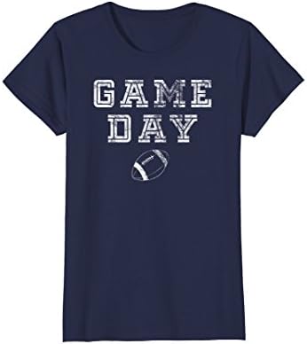 Womens Game Day Football T-Shirt with Distressed for Football Fans XL Navy