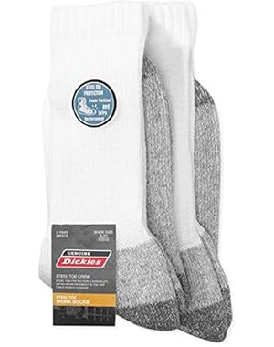 Genuine 2 Pair Men's White Steel Toe Crew Work Socks - Big & Tall 12-15W