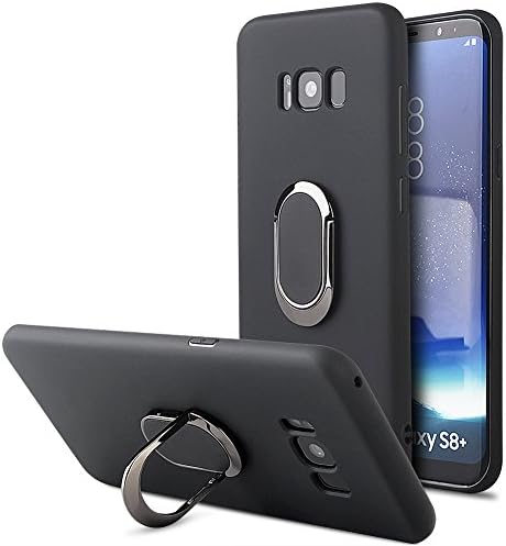 Galaxy S8 Plus Case, KEARO Ring and kickstand 2-in-1 Liquid Silicone Gel Rubber Shockproof Case for Samsung Galaxy S8 Plus (Black)