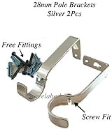 HomeElabador Silver Curtain Rod Brackets Set 2 28mm Pole Wall Mounts with Screws view 3