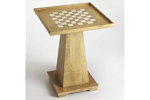 Beaumont Lane Transitional Natural Solid Mango Wood Pedestal Square Game Chess Table in Natural