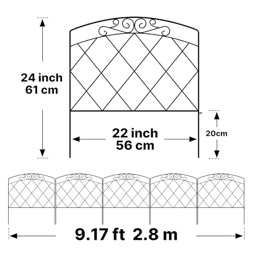 ARIFARO Decorative Garden Fence, 60 cm H x 56 cm W, 5 Panels, No Digging, Animal Barrier Fence, Pet Fence, Rustproof Metal Mesh Panel Border for Dogs, Rabbits and Patio.