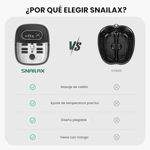 Snailax Folding Foot Bath with Massage and Heating, Shiatsu Wheeled Bubble Bath | 14 Heat Levels | Bubbles | Red Light | Timer, Electric Bathtub 35°C - 48°C, Foot Massager