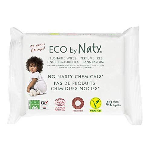 Eco by Naty Thick Flushable Baby Wipes for Sensitive Skin, Unscented, Hypoallergenic, Biodegradable and Compostable, 12 Packs of 42 (504 Count)
