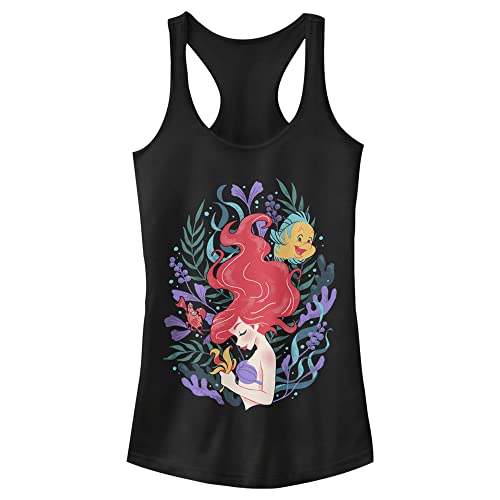 Disney Princess Leafy Ariel Slim Fit, Scoop Hem Racerback Tank Black