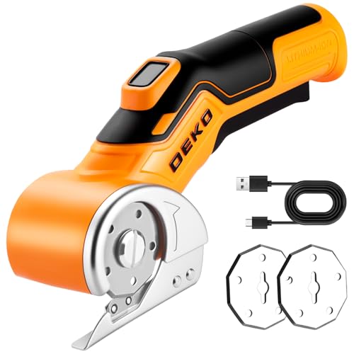 DEKOPRO 3.7 V Electric Scissors for Potatur Cordless Multifunction Cutter Shears – Powerful in Cutting, Ideal for Cardboard, Fabrics, Leather, Carpets and Plastic (Yellow)