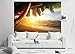 Poster – Beach Sunset – Picture Decoration Caribbean Sea Palm Tree Nature Summer Sun Ocean Vacation Dream Island Orange Dusk Image Photo Decor Wall Mural (55x39.4in - 140x100cm)