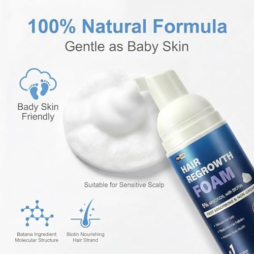 5% Minoxidil Foam for Men Women, 120ml 5% Minoxidil for Men Foam, Minoxidil for Women Hair Growth Suitable for Hair Thinning Receding Hairline and Hair Loss to Hair Regrowth Get Thicker Fuller Hair