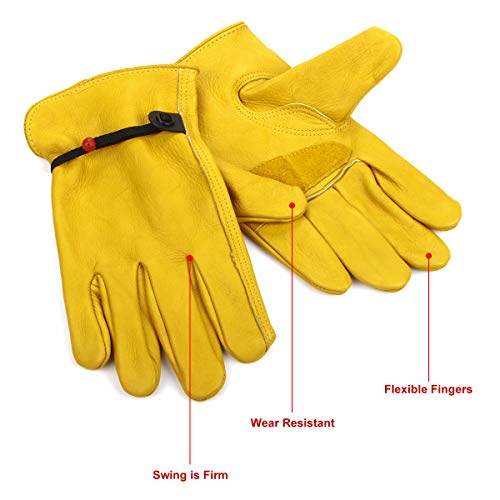Work Gloves Leather with Adjustable Wrist Closure, Gardening Glove for
