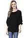 Allegra K Women's Batwing Sleeve Boat Neck Loose Casual Tunic Tops XL Black