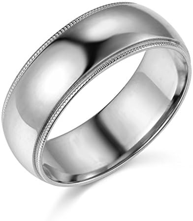 14k White Gold 7mm COMFORT FIT Plain Milgrain Wedding Band - Size 11