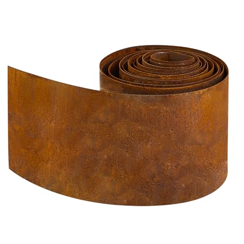 Vehipa Garten Rasenkante aus Cortenstahl 10 m x 14 cm Cortenstahl Rasenkante für DIY-Rasen, Rasenkantenband mit Rost inklusive 1 Paar Handschuhe, Rasenkanten Corten-Stahl Beeteinfassung für Garten