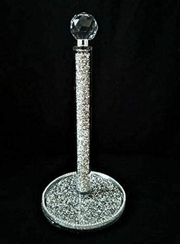 Crystal Crown Premium Crystal Crushed Diamond Free-Standing Paper Towel Holder, 31 cm Height, Silver
